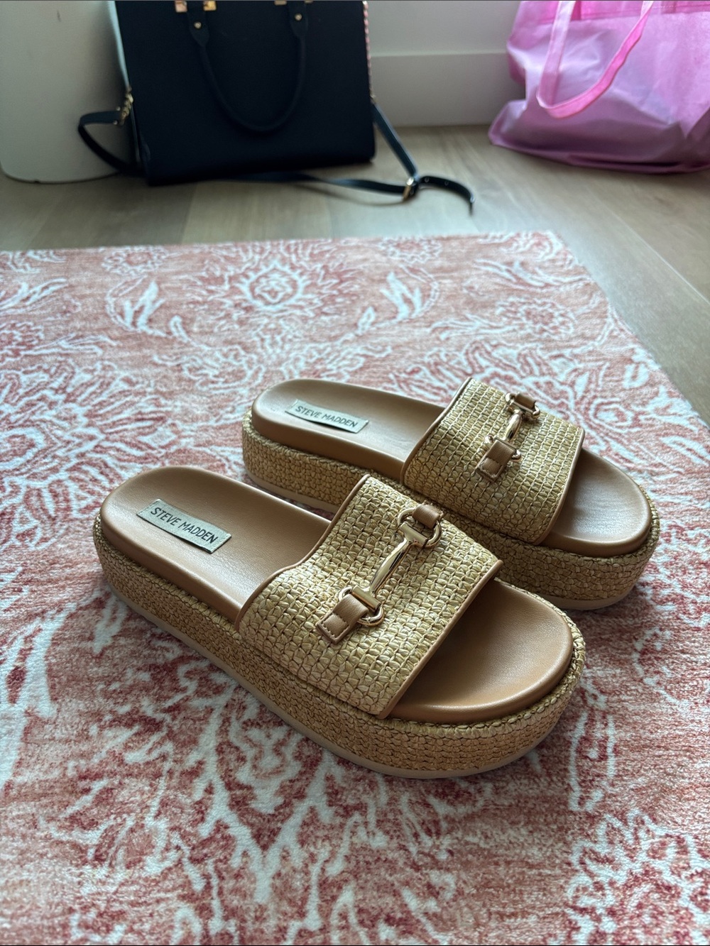 Steve Madden Metallic Gold Woven Platform Mules